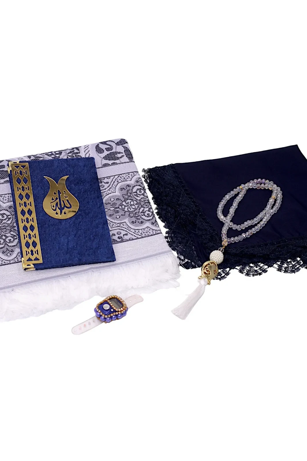 Çeyizlik, Hediyelik, 4’lü Gelin Bohçası Seti, Iğne Oyalı Namaz Örtüsü, Tafta Seccade, Yasin, Tesbih 3