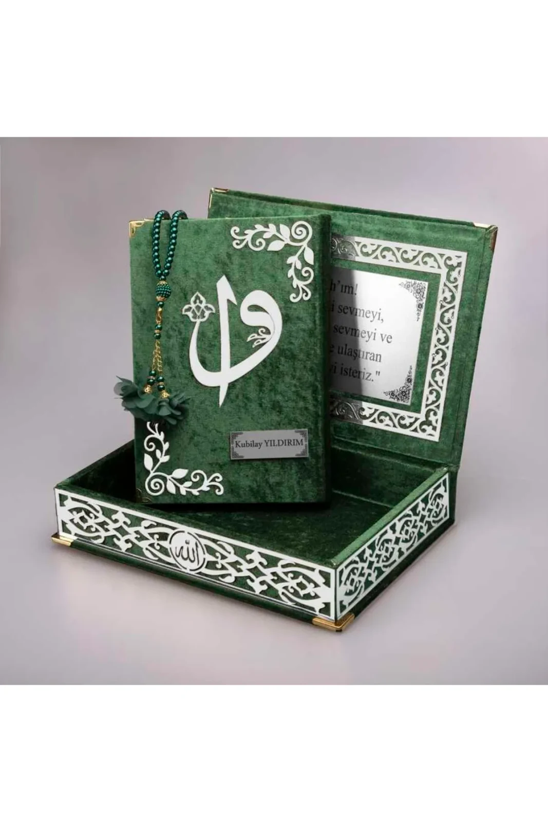 Şal + Tesbih + Kuran Hediye Seti (orta Boy, Mor, Gold Pleksi) 4