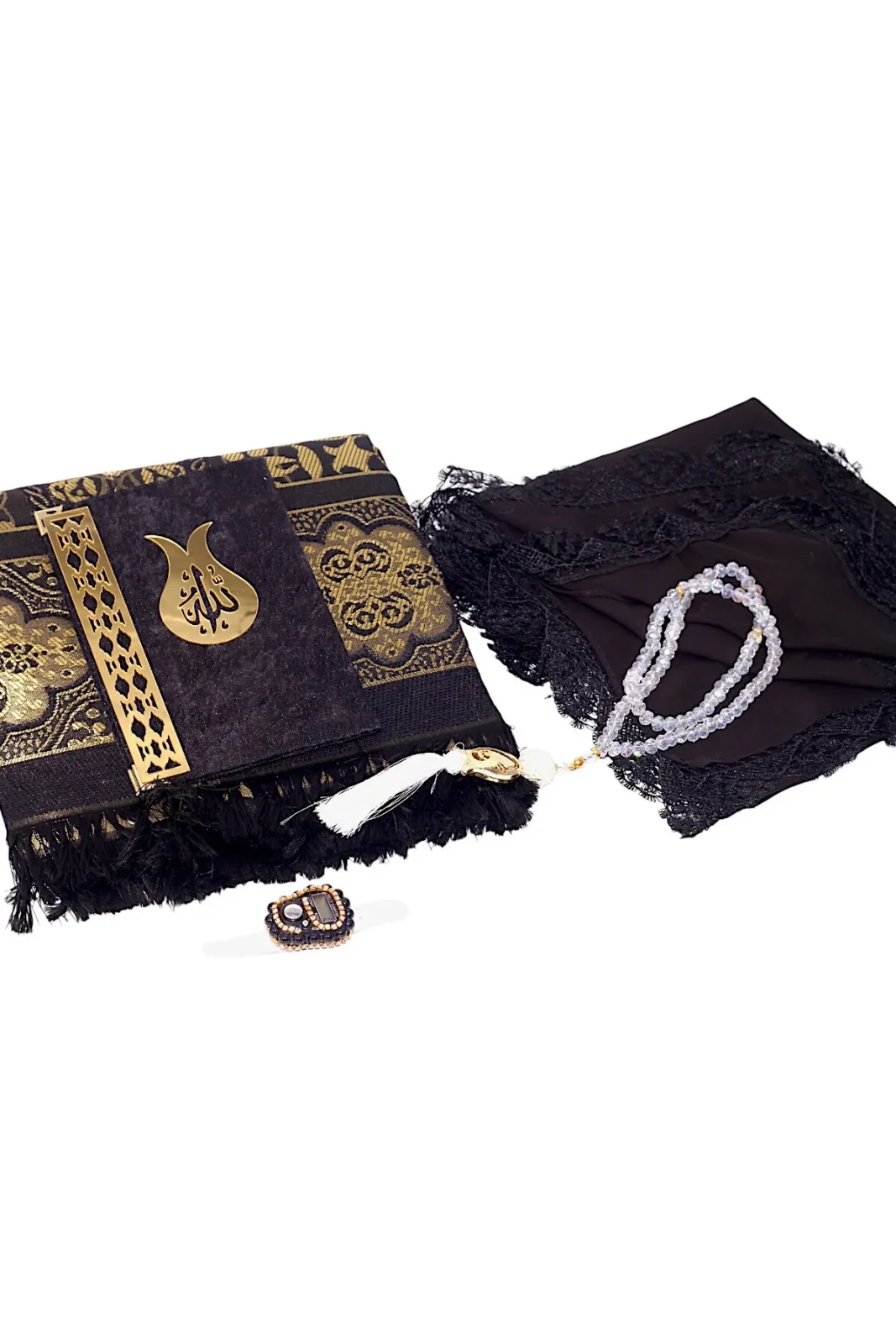 Çeyizlik, Hediyelik, 4’lü Gelin Bohçası Seti, Iğne Oyalı Namaz Örtüsü, Tafta Seccade, Yasin, Tesbih 3