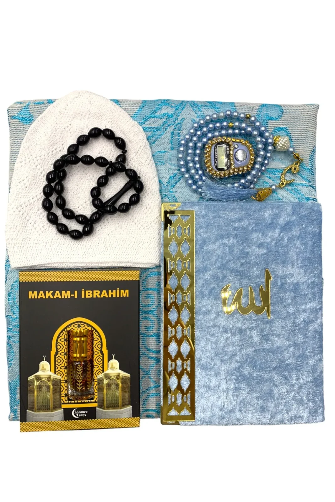 Çeyizlik Seccade Seti Kutulu Dini Şamdan Ramazan Hediyelik Bohça Seti 2